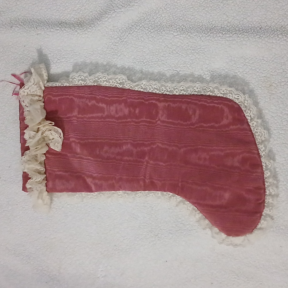 Vintage Hand Painted Christmas Stocking with Lace Trim & Bells - Picture 5 of 5